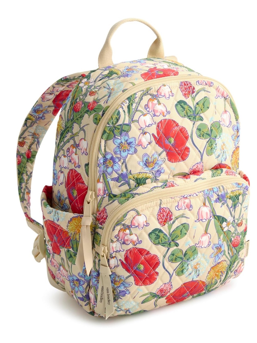Vera Bradley Beige Pretty Wildflowers Mini Backpack with Red Floral Print - New